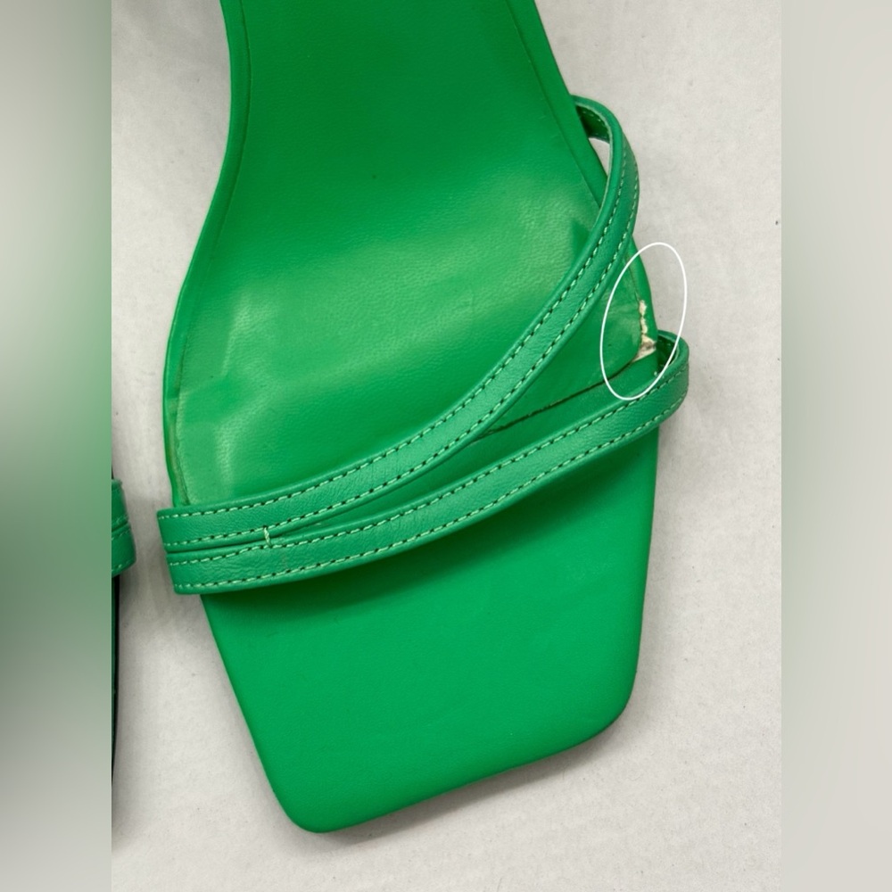 MANGO Green Triangle Heels Strappy Sandals Square Toe Size 9 - Picture 12 of 14